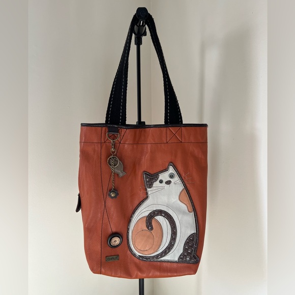 Chala Bags Chala Cat Handbag Purse W Charms Buttons Brown Embroidered Vegan Leather Poshmark
